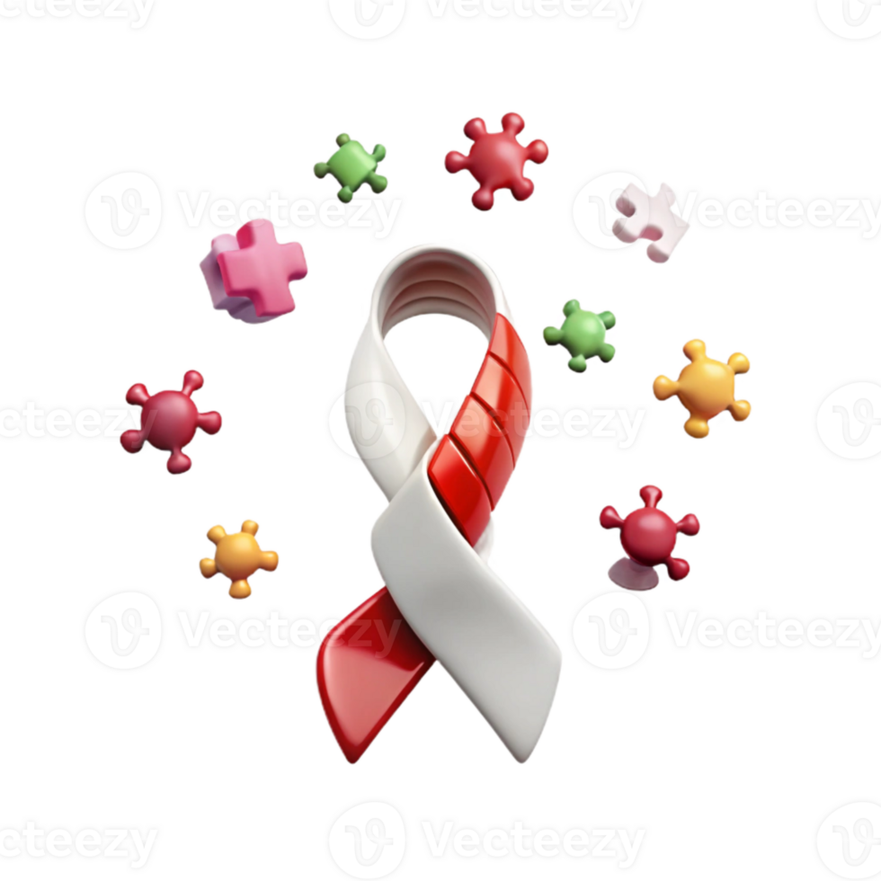 Red and White Ribbon with Colorful Puzzle Pieces png
