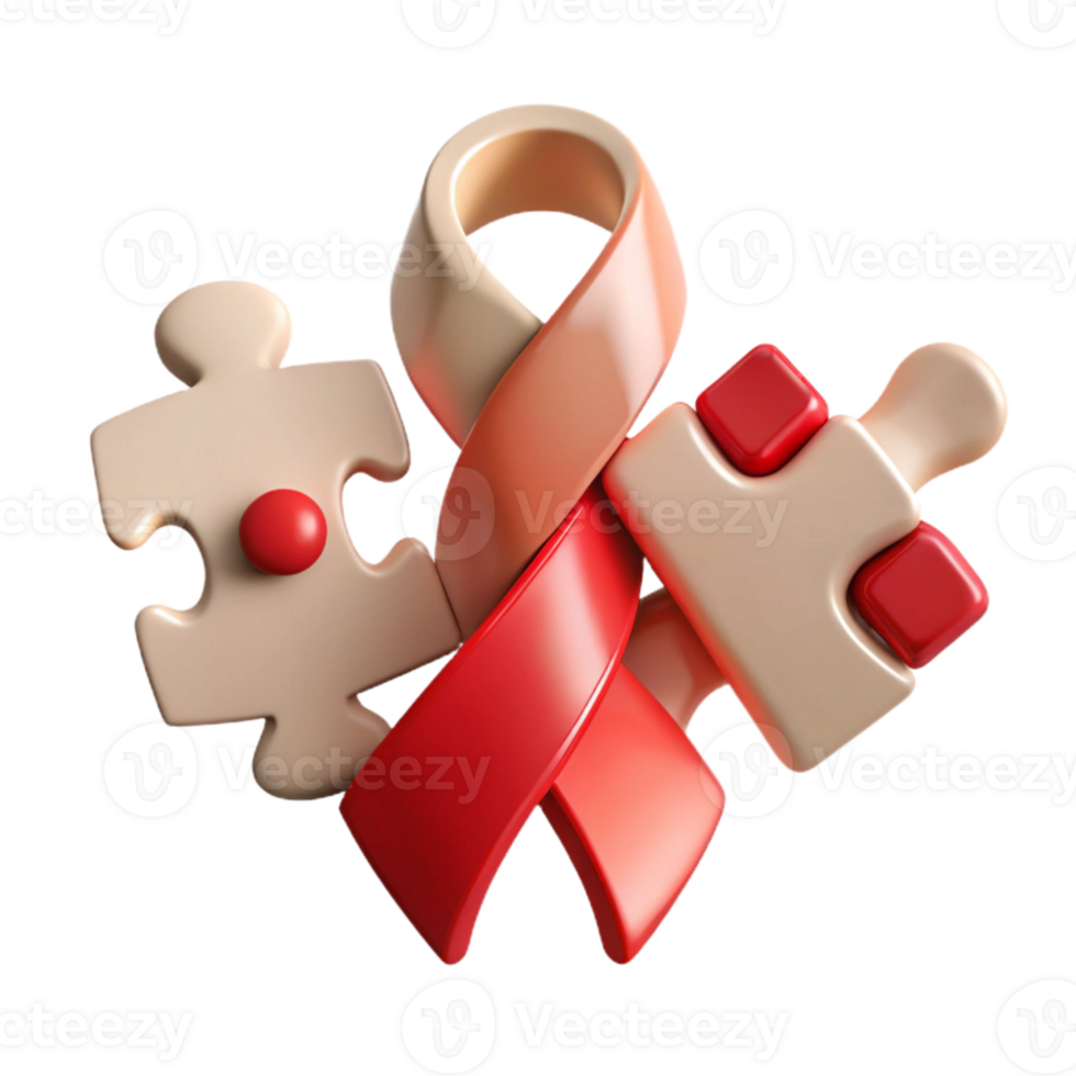 Red Ribbon and Puzzle Pieces A Symbol of Unity and Support png