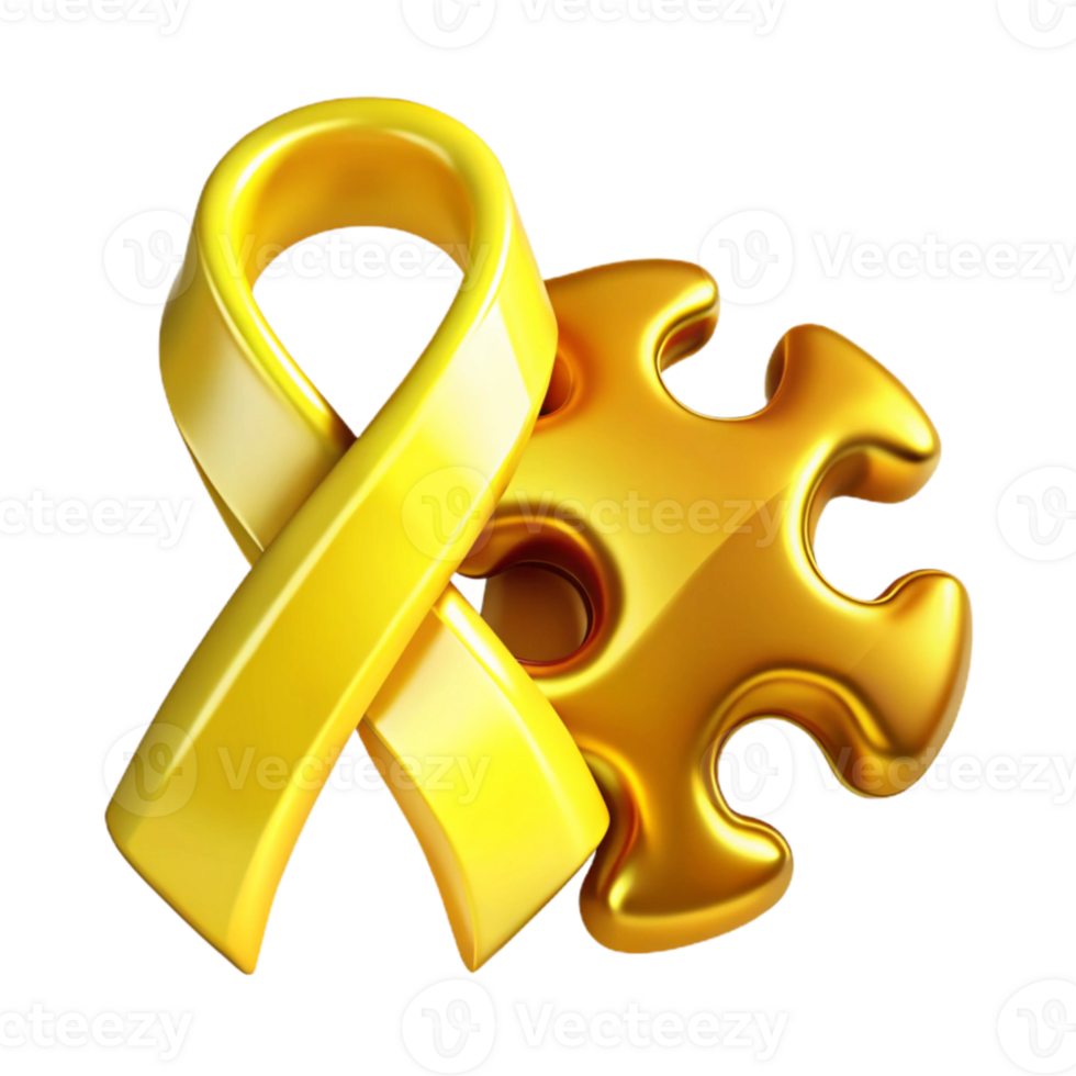 Gold Ribbon and Puzzle Piece Symbol of Hope and Unity png