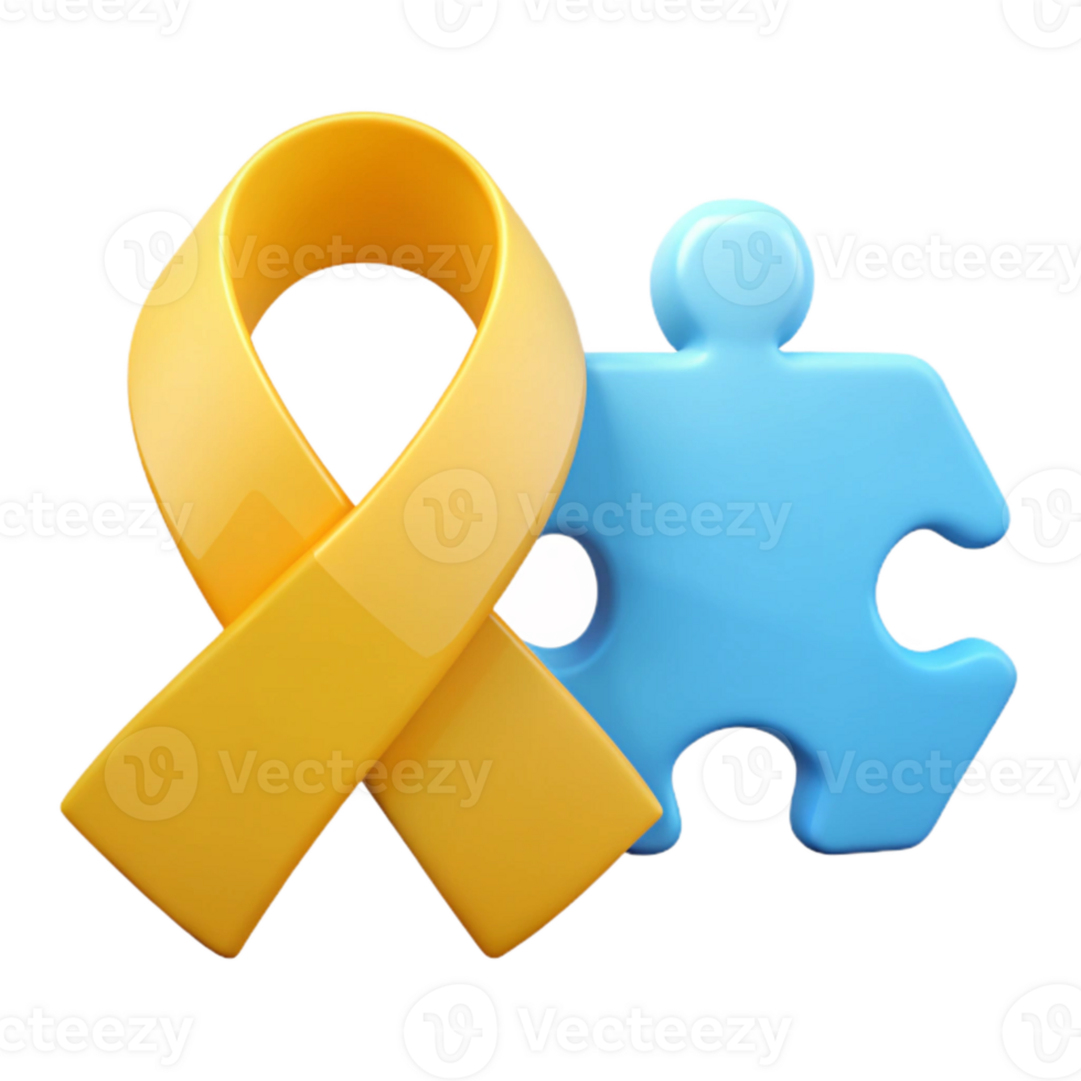 Yellow Ribbon and Blue Puzzle Piece Symbol of Support and Understanding png