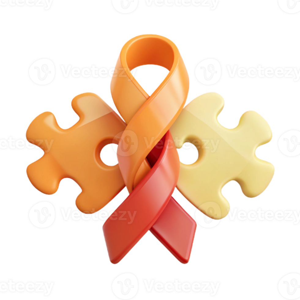Orange and Red Ribbon with Puzzle Pieces png
