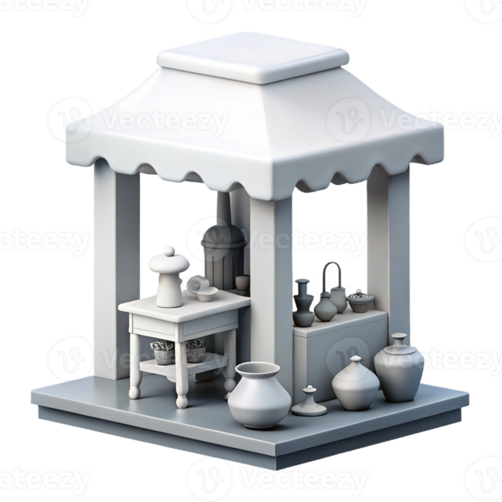 3D Render of a Simple Market Stall with an Awning png