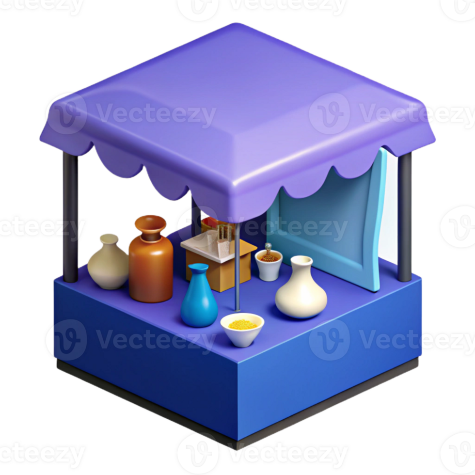 3D Render of a Market Stall with Various Items png