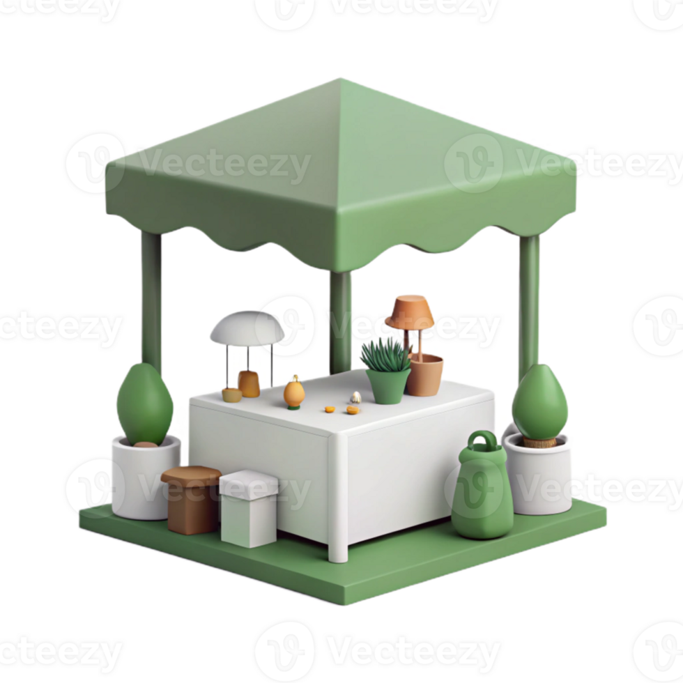 3D Render of a Market Stall with Plants and Decorations png