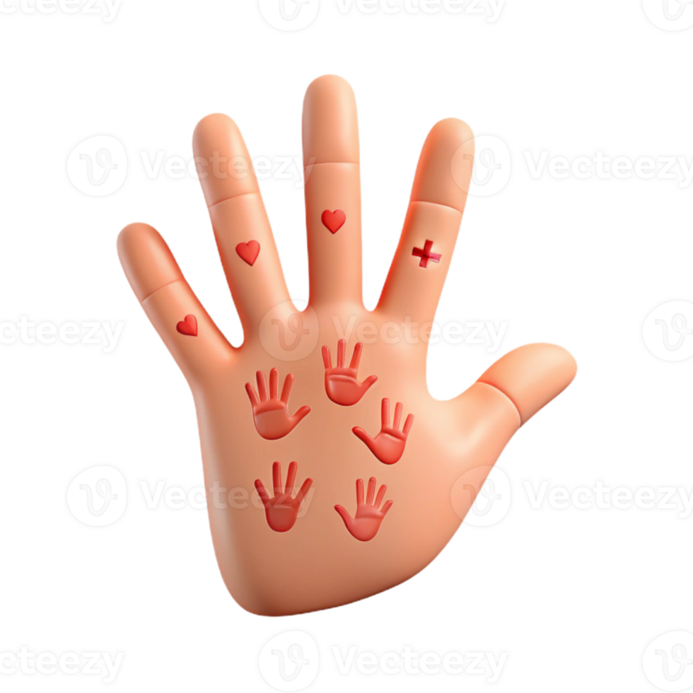 Five Finger Hand with Red Hearts and Cross Symbol png