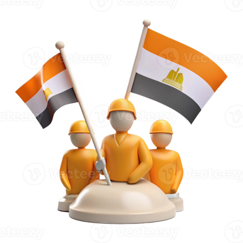 3D Render of Construction Workers Holding National Flags png