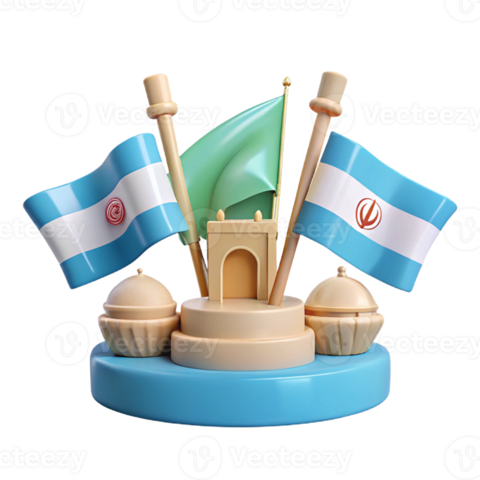 3D Rendered Flag and Building Illustration png