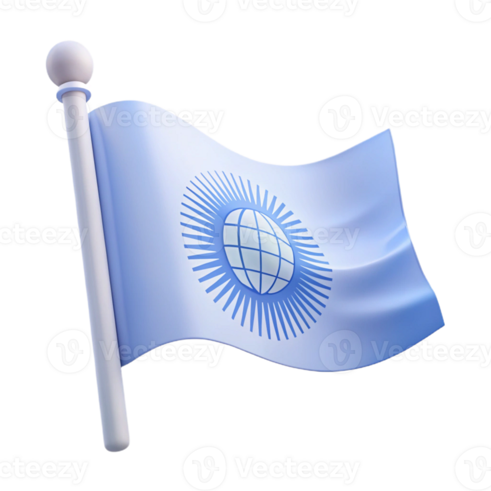 Waving Blue Flag with Globe and Sunburst Symbol png