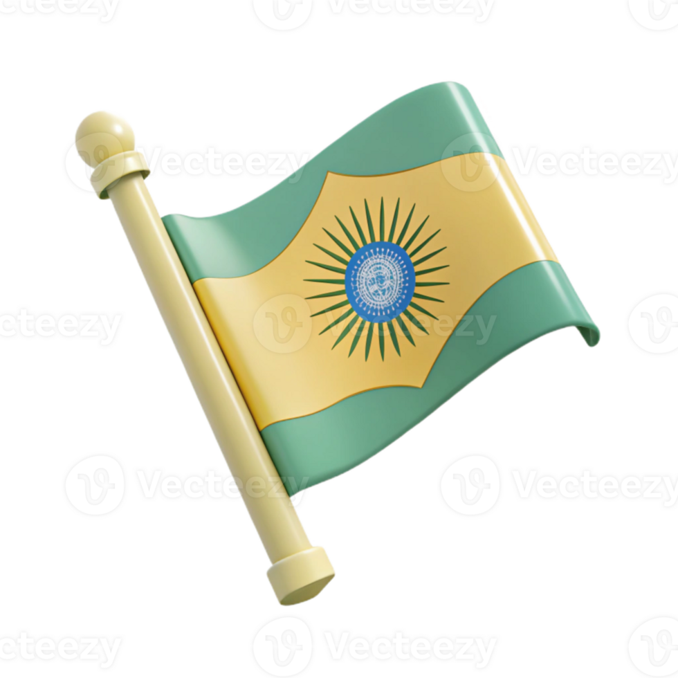 3D Render of a Waving Flag with a Sun and Circle Design png