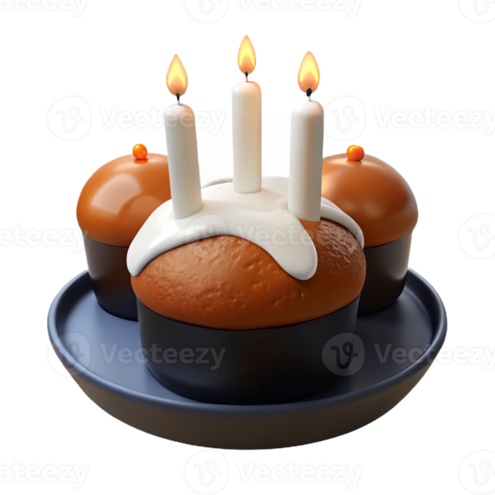 Three Birthday Cupcakes with Candles png