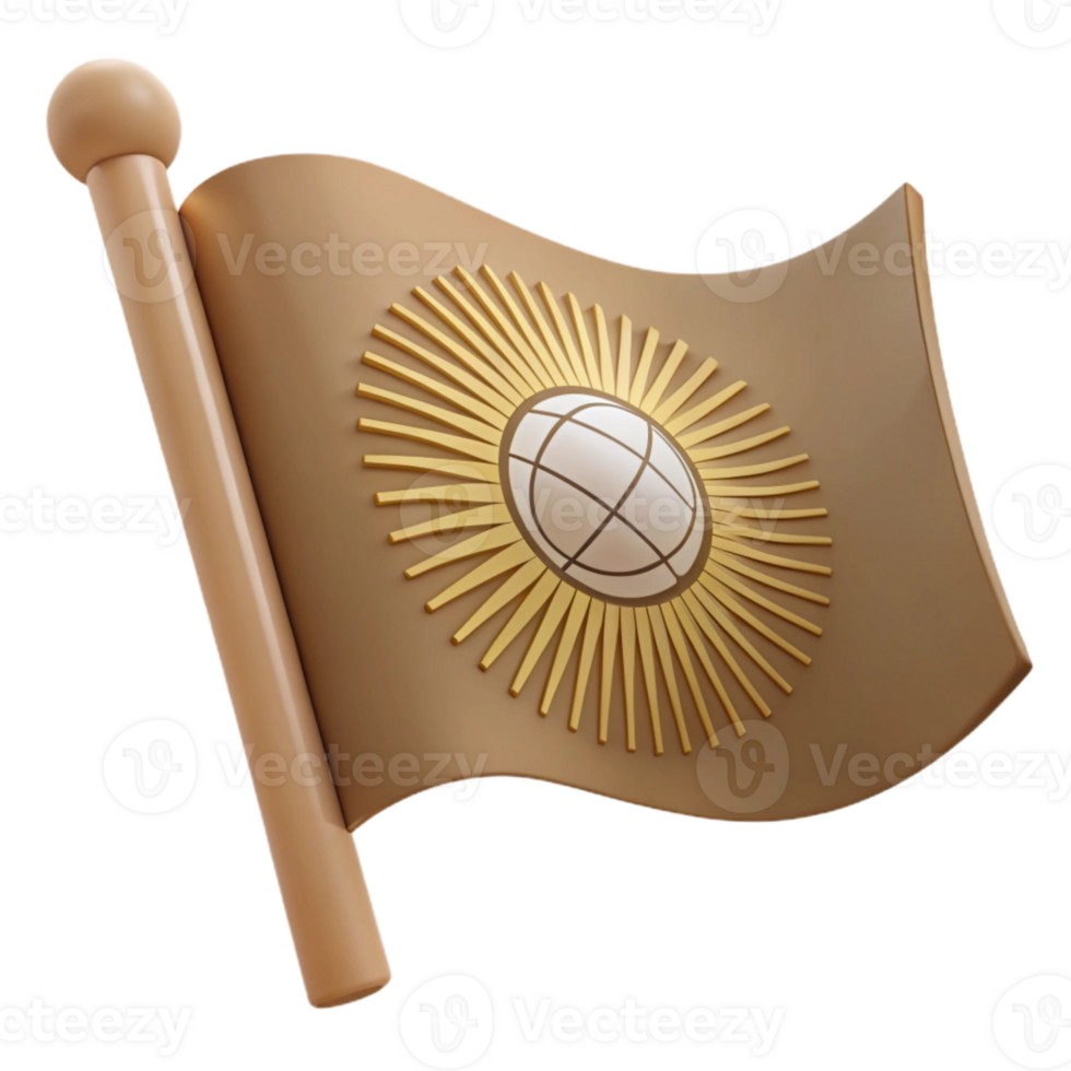 3D Render of a Flag with a Sun and Globe Design png
