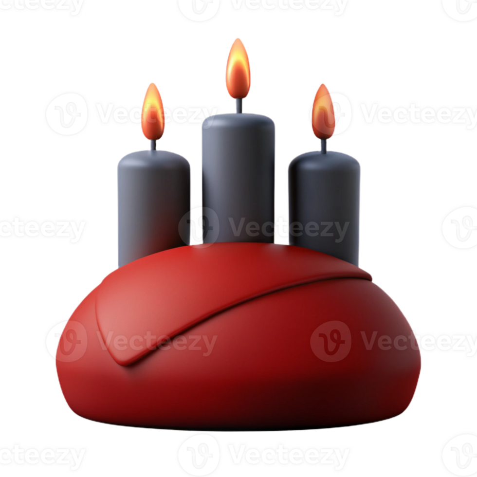 Three Burning Candles on a Red Base png
