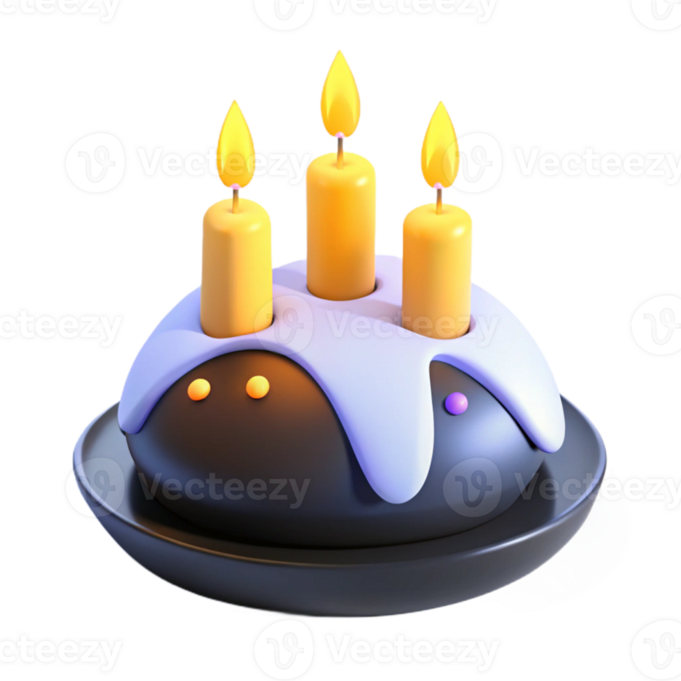 3D Rendered Birthday Cake with Lit Candles png