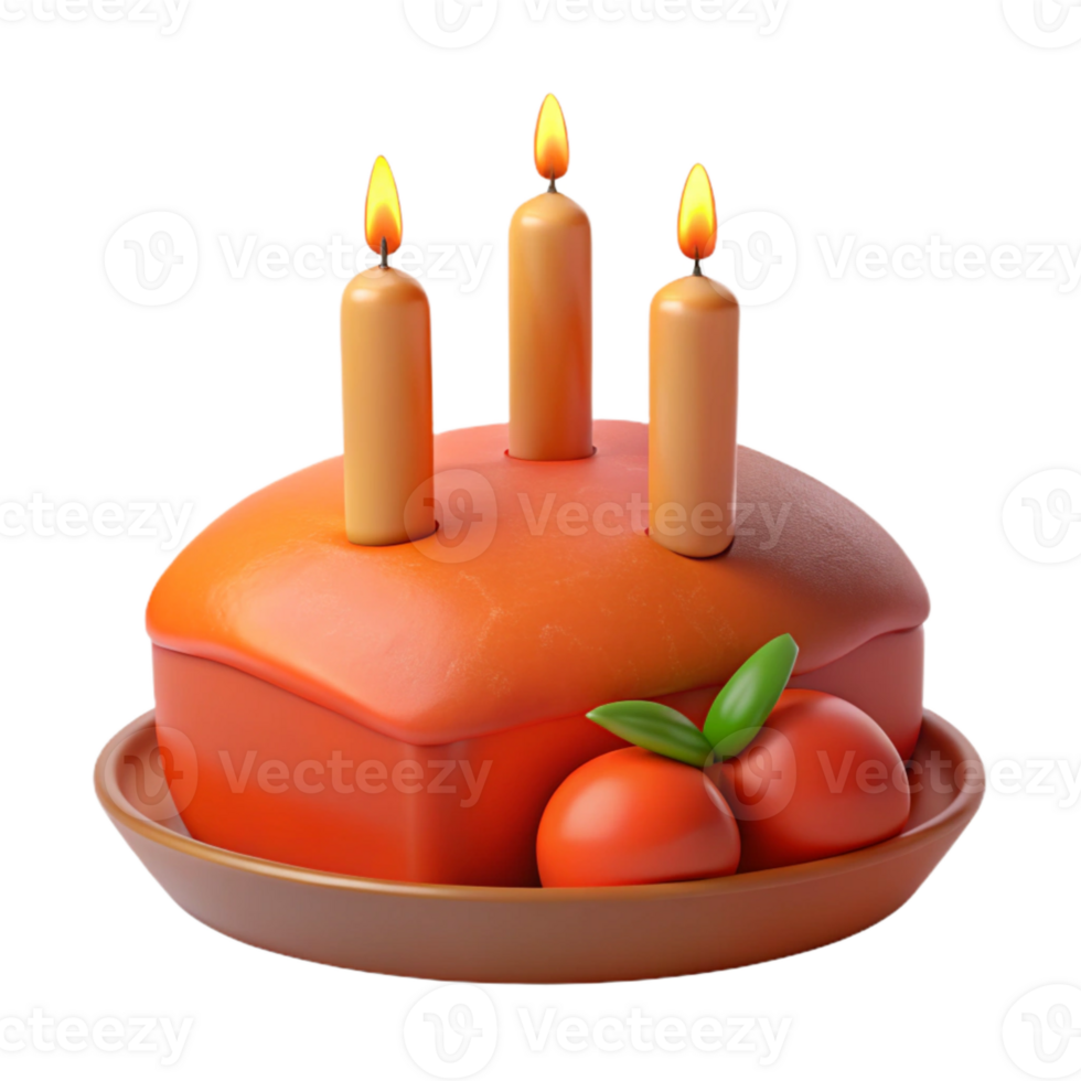 Three Candles on a Square Cake with Red Fruits png