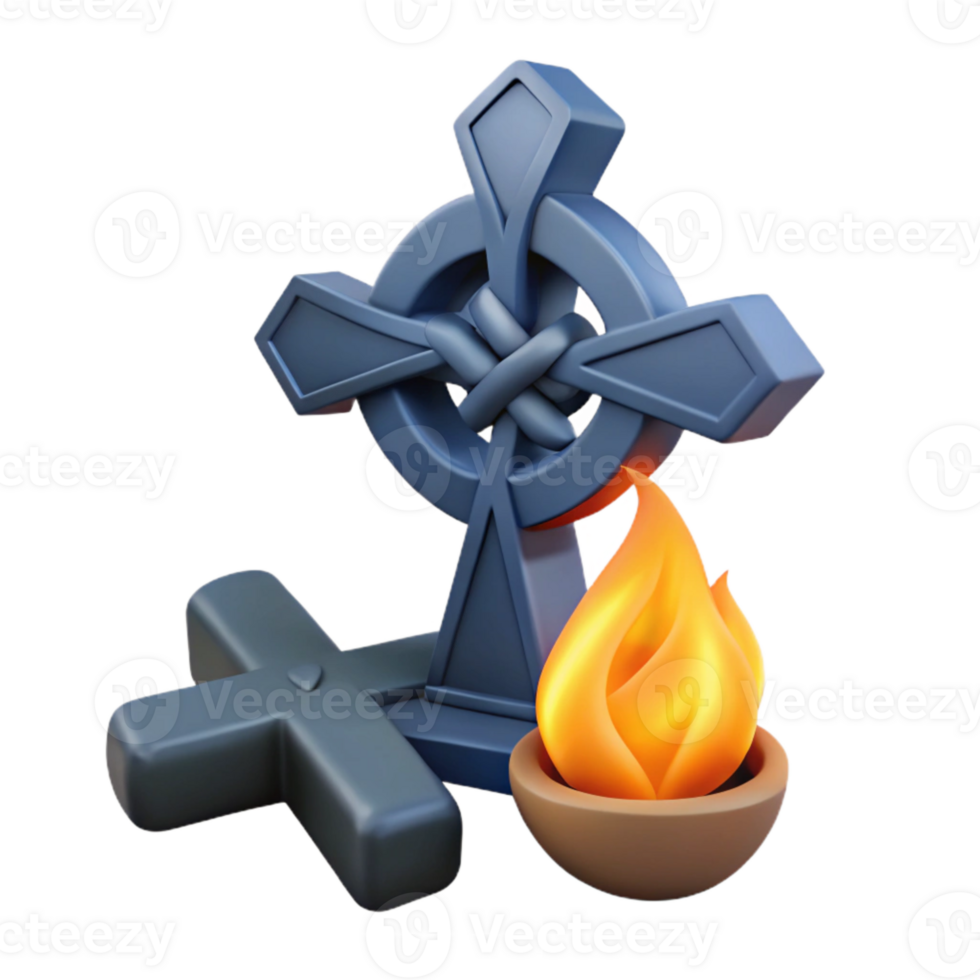3D Render of Cross with Flame png
