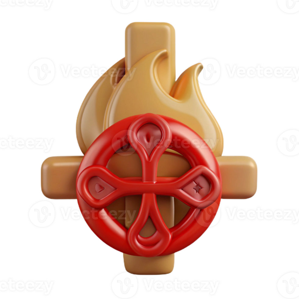 3D Render of a Cross with a Flame and Circle png