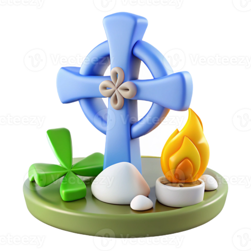 Celtic Cross with Flame and Shamrock png
