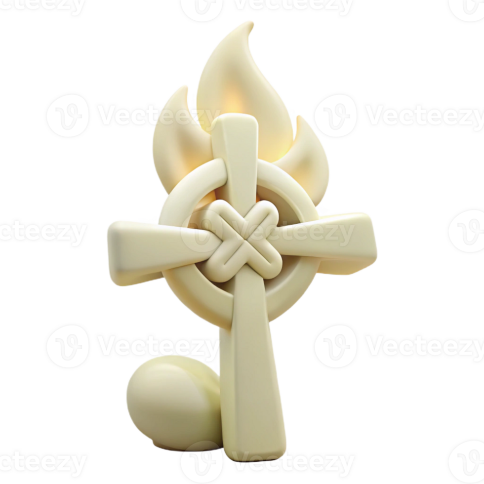 3D Render of a Celtic Cross with a Flame png