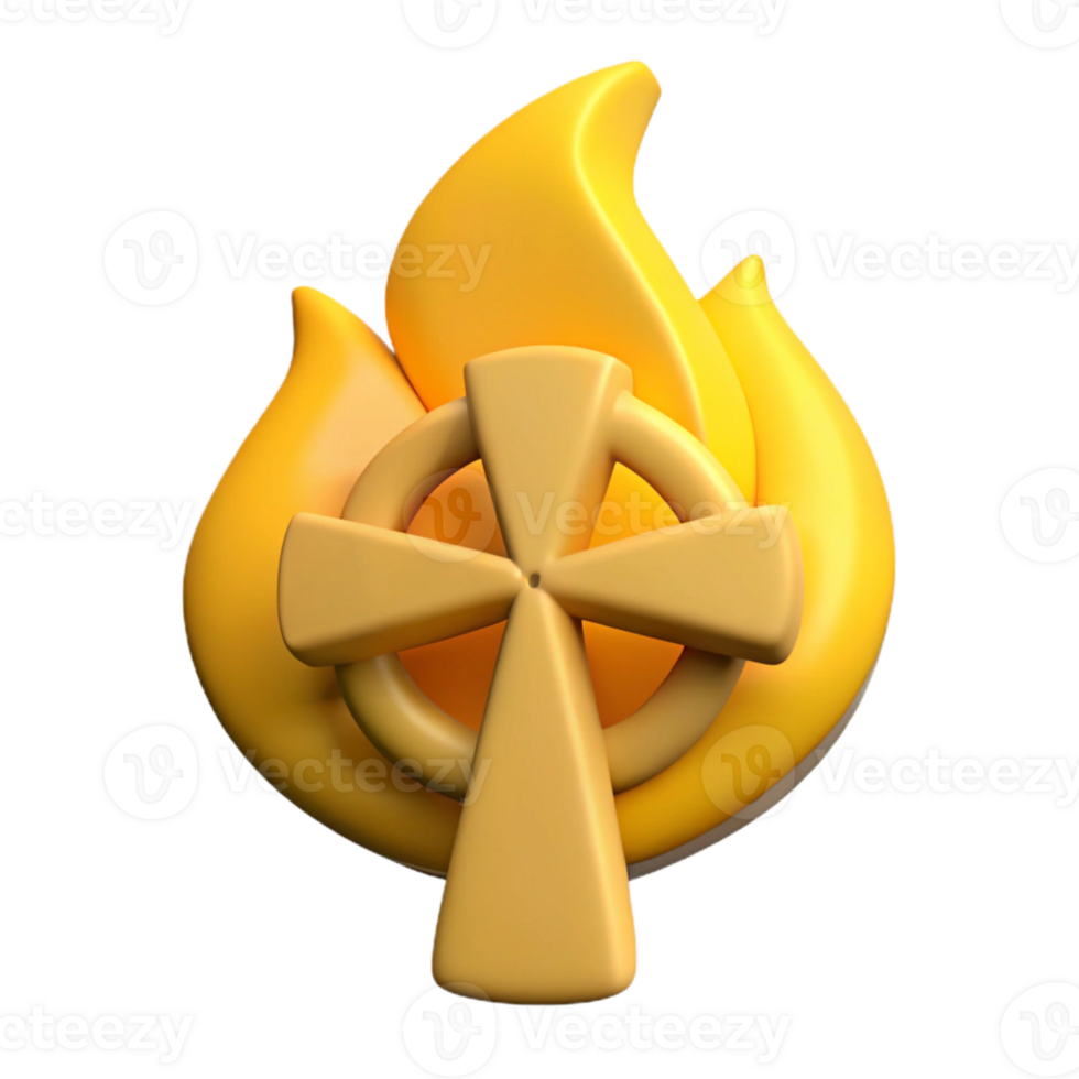 3D Render of a Celtic Cross with Flames png
