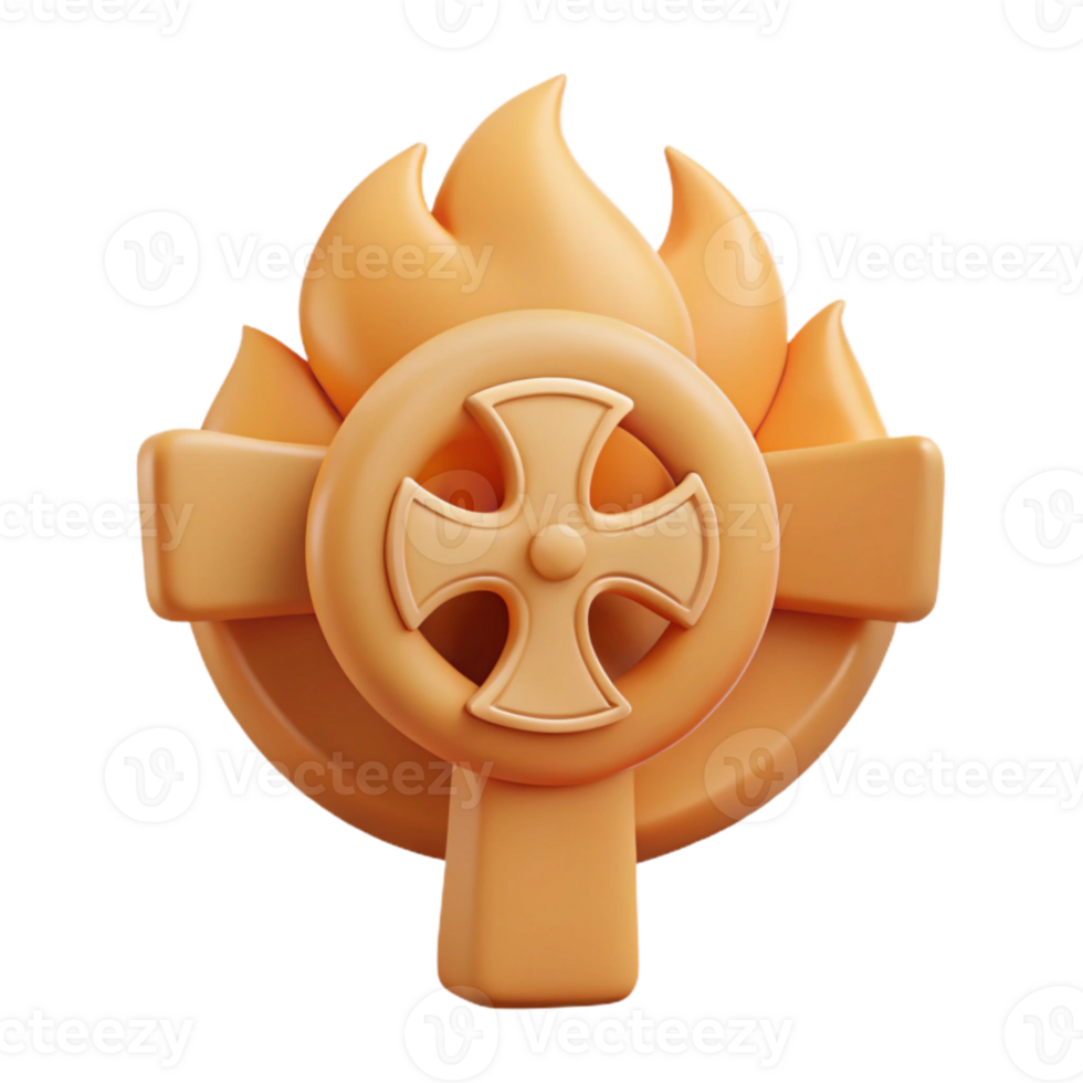3D Rendered Cross with Flames png