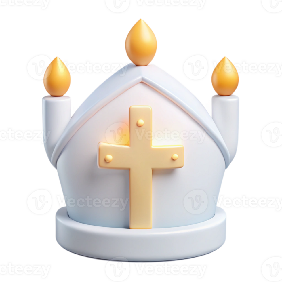 3D Render of a White Hat with a Cross and Candles png