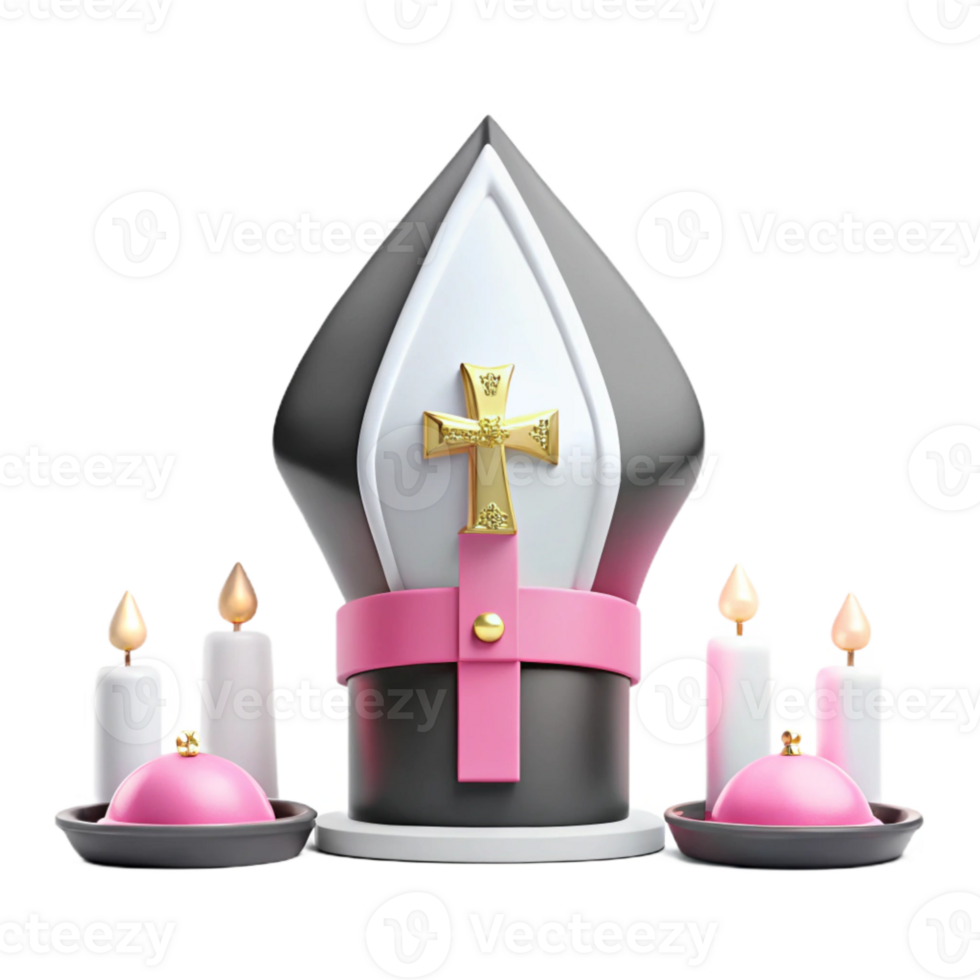3D Render of a Bishop s Hat with Candles and Plates png
