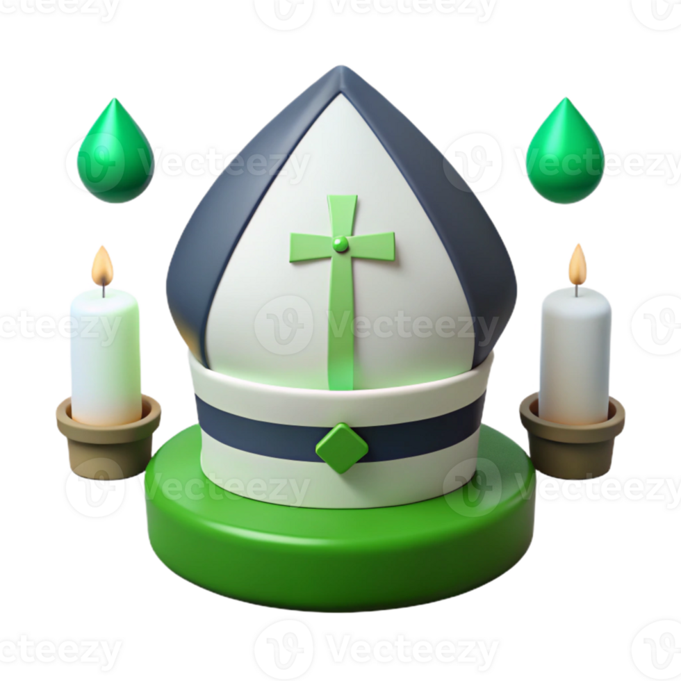 3D Render of a Religious Symbol with Candles and Green Drops png
