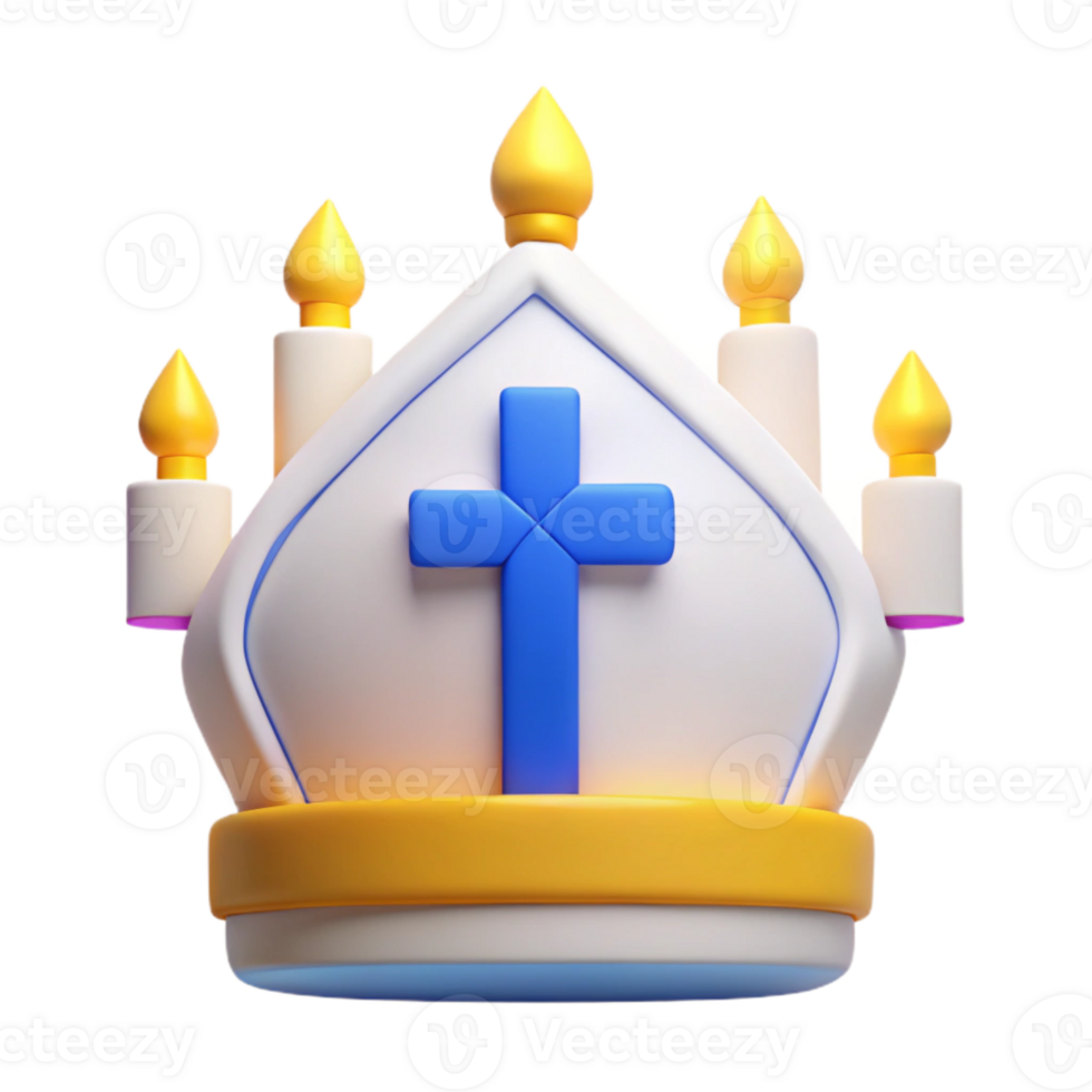 3D Rendered Crown with Cross and Candles png