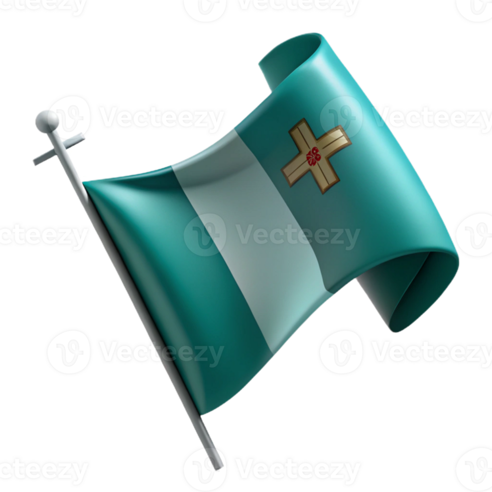 Green and White Flag with Cross and Flower png