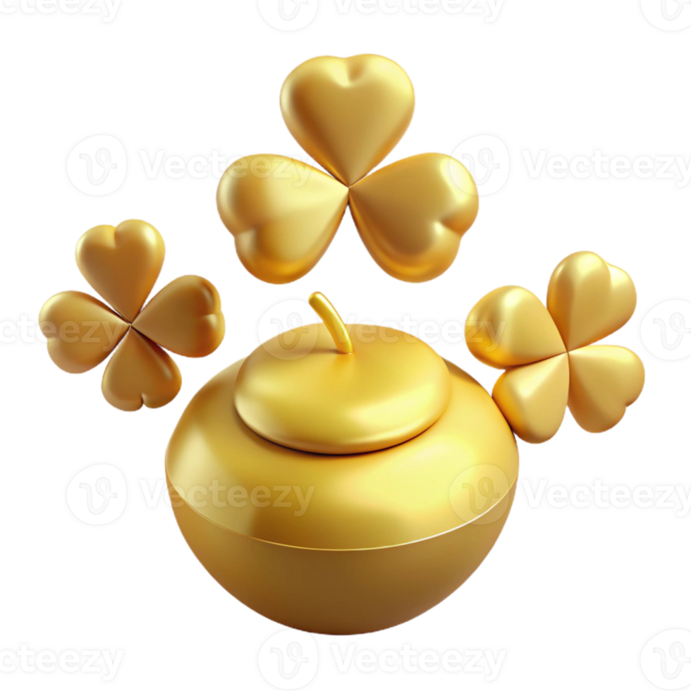 Golden Pot with Clover Leaves png