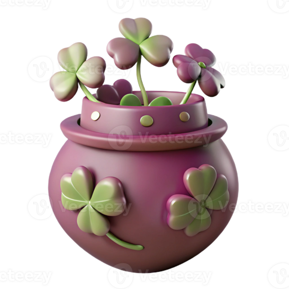 3D Render of a Pot with Shamrock Plants png