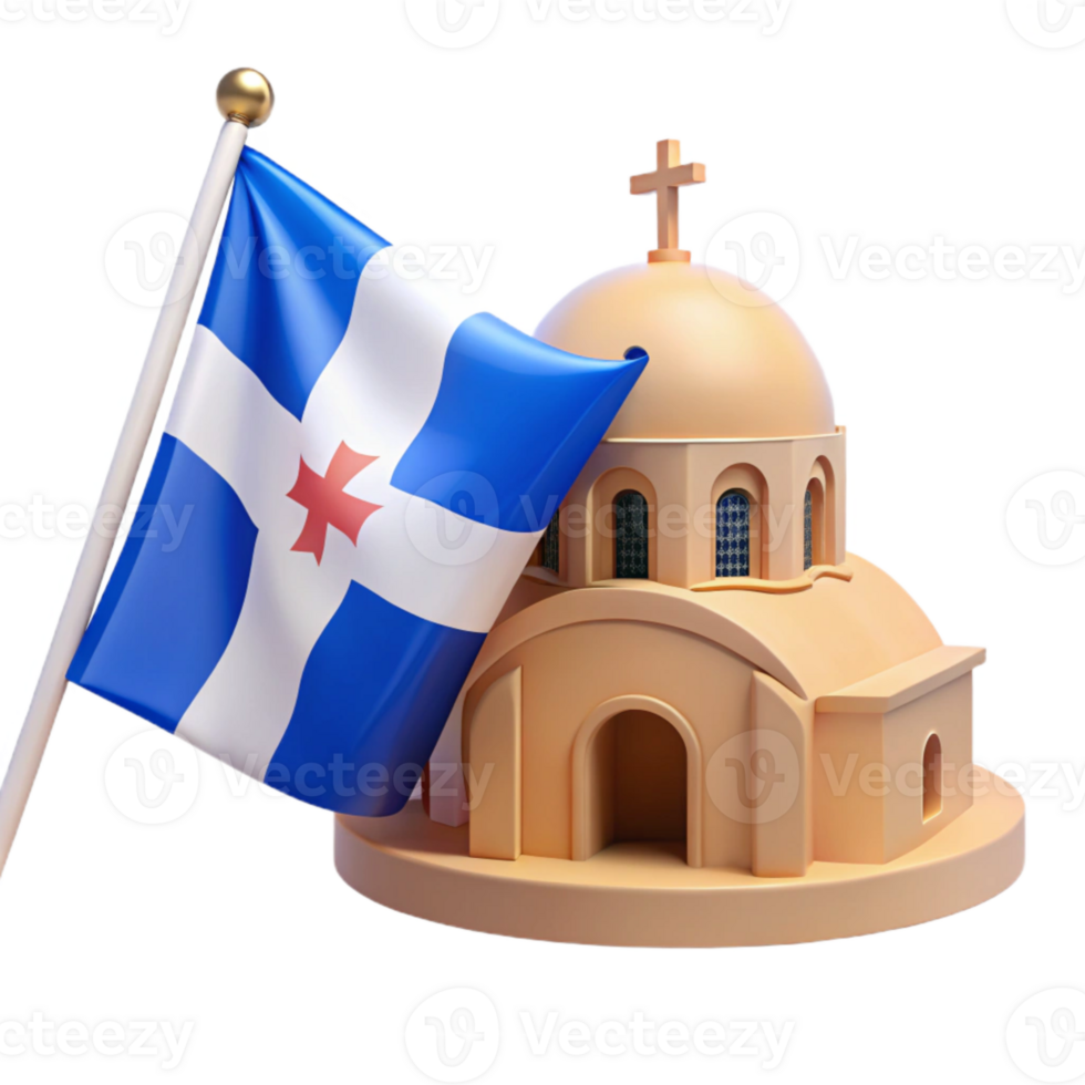 3D Render of a Church with a Flag png