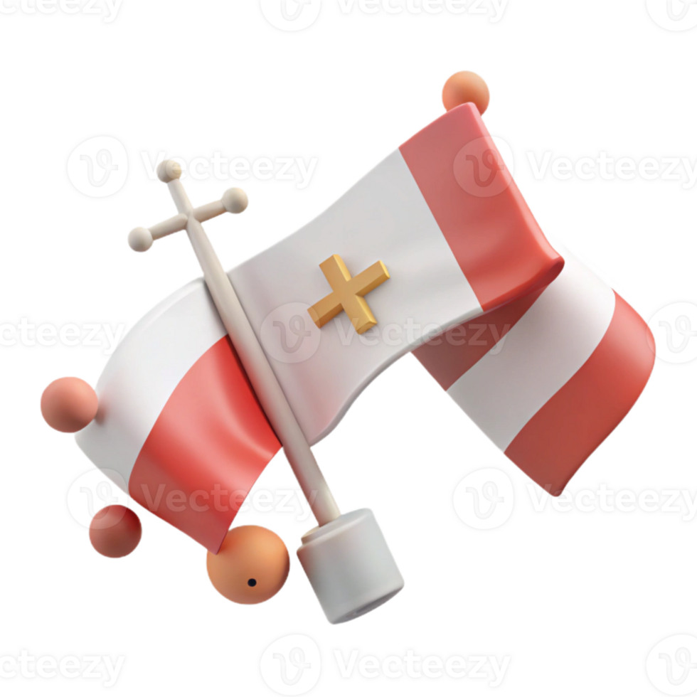 3D Render of Red and White Flag with Cross png