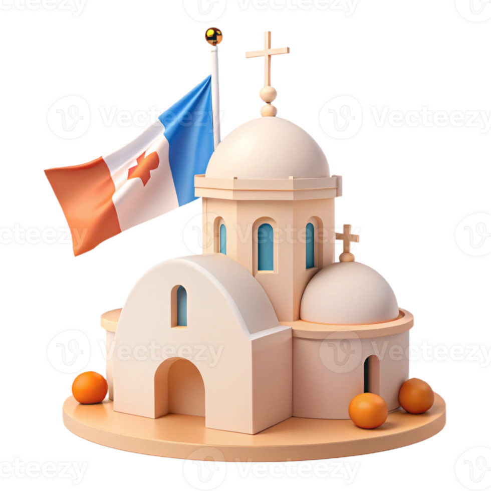Whitewashed Church with Dome and Flag png