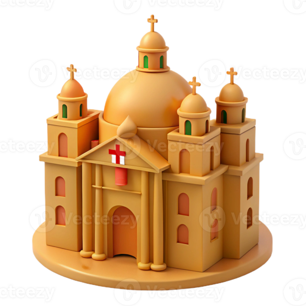 3D Render of a Church with a Dome and Cross png