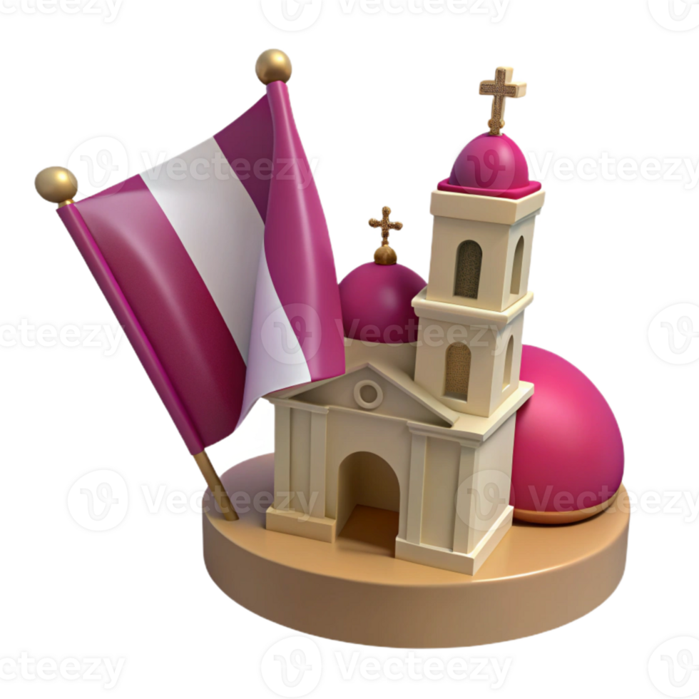 3D Model of a Church with a Flag png
