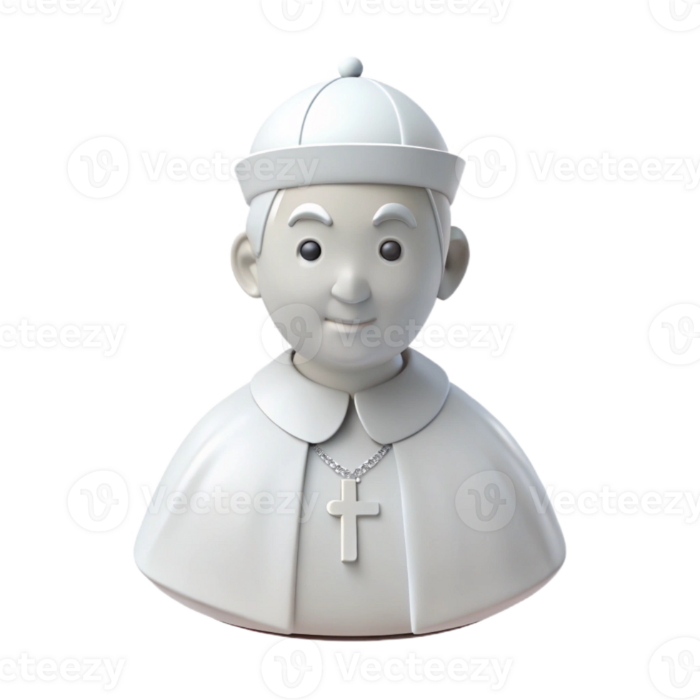 3D Render of a White Religious Figure Wearing a Cross Necklace png