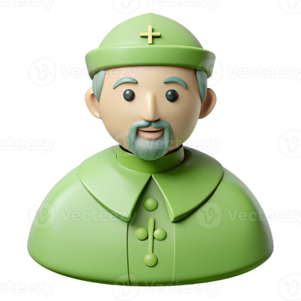 3D Cartoon Character of a Religious Figure in Green Robes png