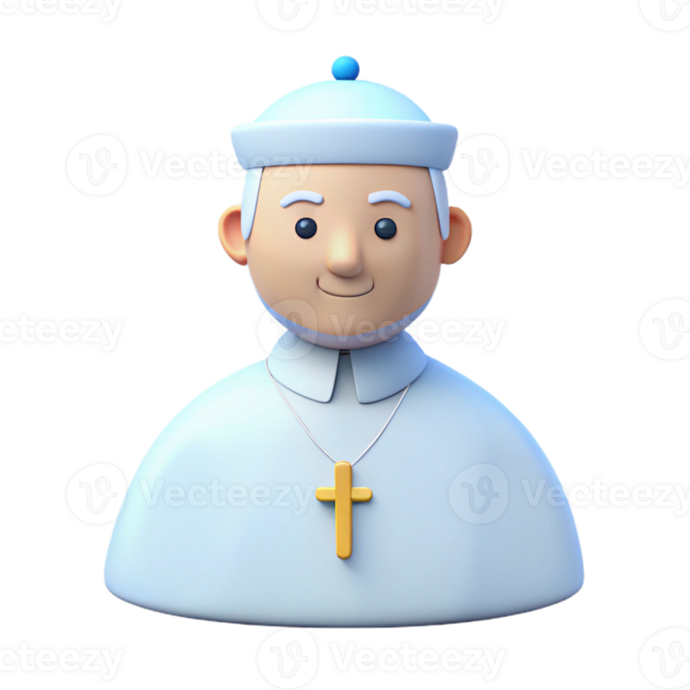 3D Cartoon Illustration of a Priest Wearing a White Robe and Hat png