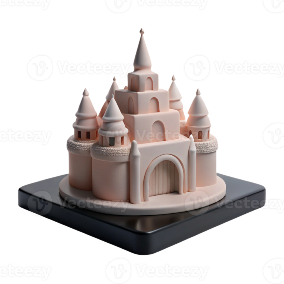 3D Render of a Pink Castle on a Black Base png
