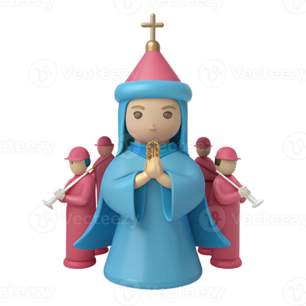 3D Render of a Religious Figure with Surrounding Figures png