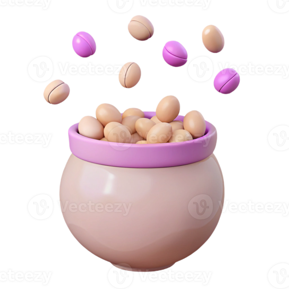 3D Rendered Cartoon Pot with Eggs and Other Objects png