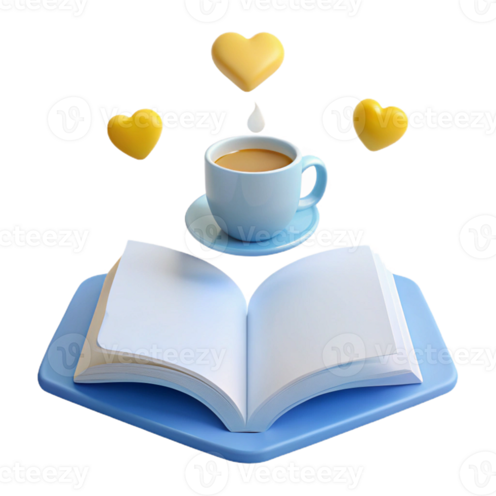 Cozy Reading Corner Coffee, Book, and Hearts png