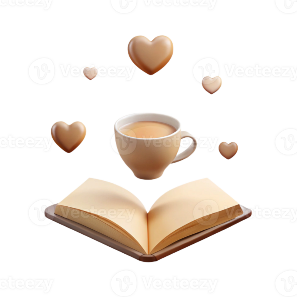 Cozy Reading Nook Tea, Book, and Hearts png