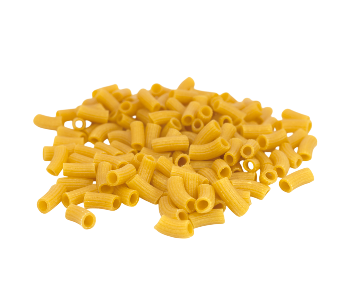 Close up of uncooked macaroni pasta on transparent background png