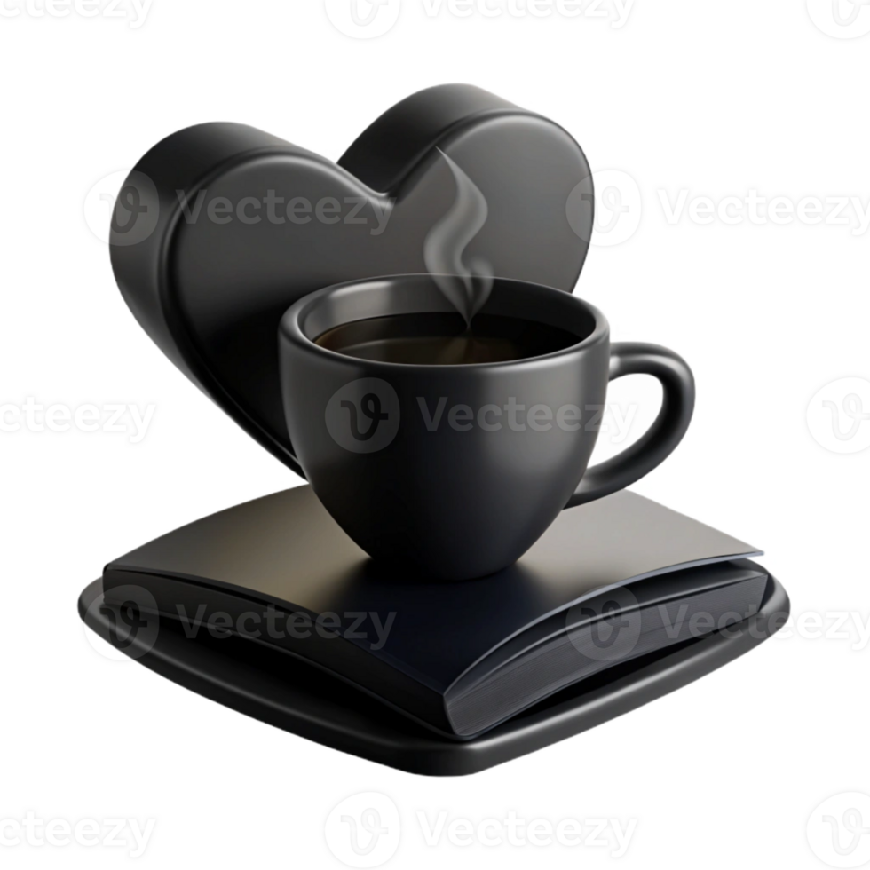 Black Coffee Cup on a Book with Heart Shape png