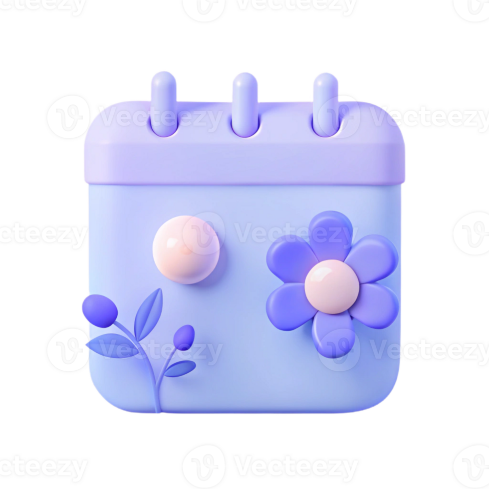 Cute 3D Calendar Icon with Flower and Leaves png