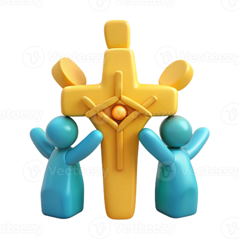 Two Figures Praying Before a Gold Cross png