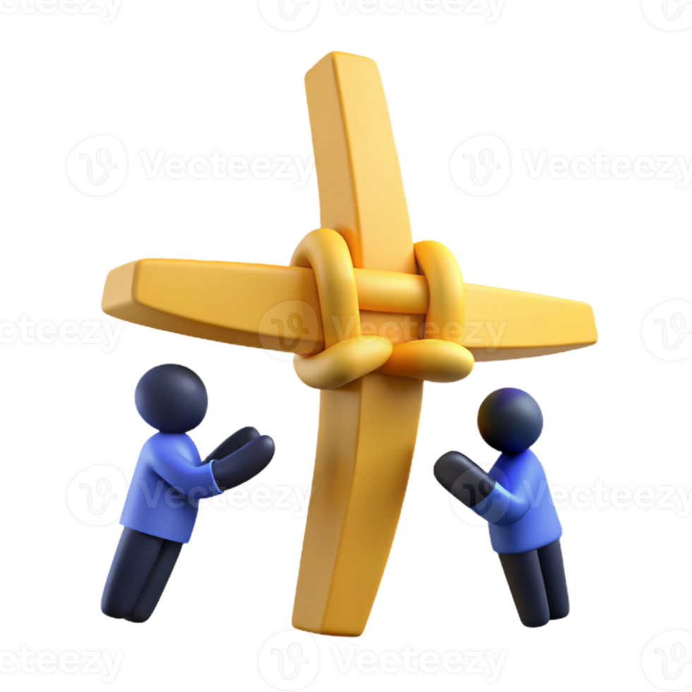 Two Figures Praying Before a Golden Cross png