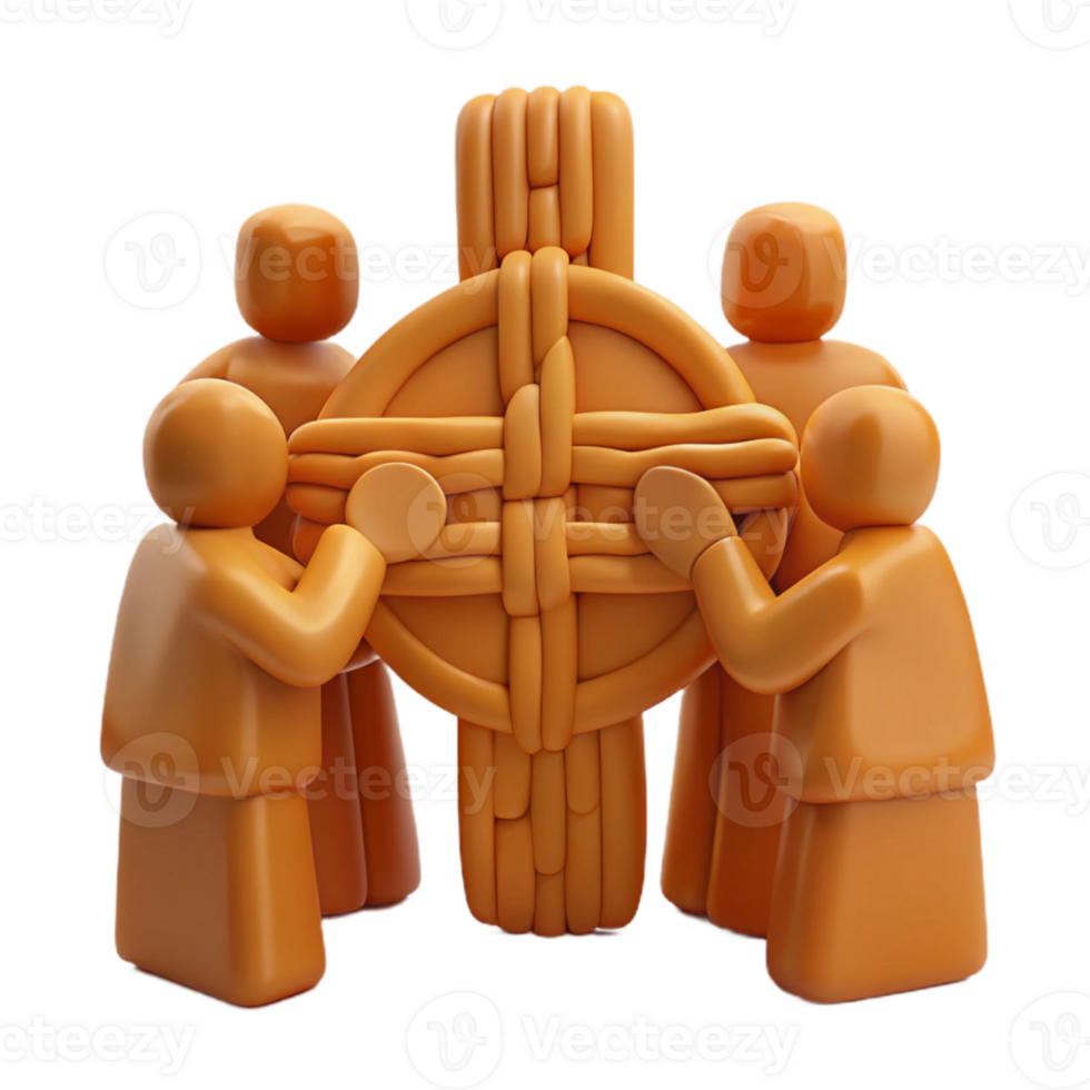 Unity and Interconnection Four Figures Surrounding a Celtic Cross png